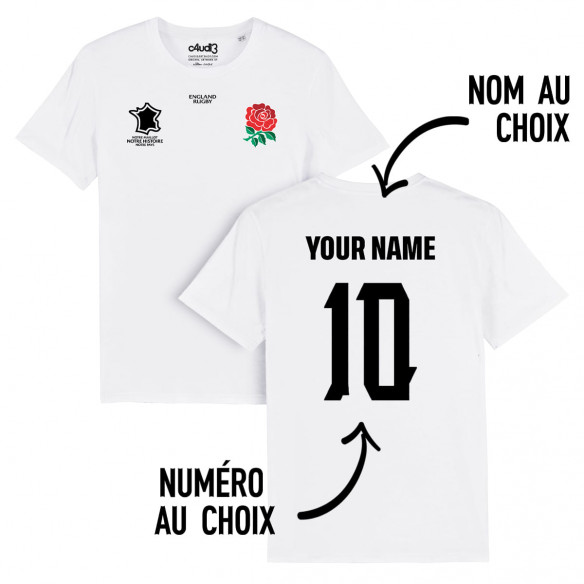 Équipe d'Angleterre rugby 2025 personnalisable - Tee-shirt enfant - Blanc - Caudie