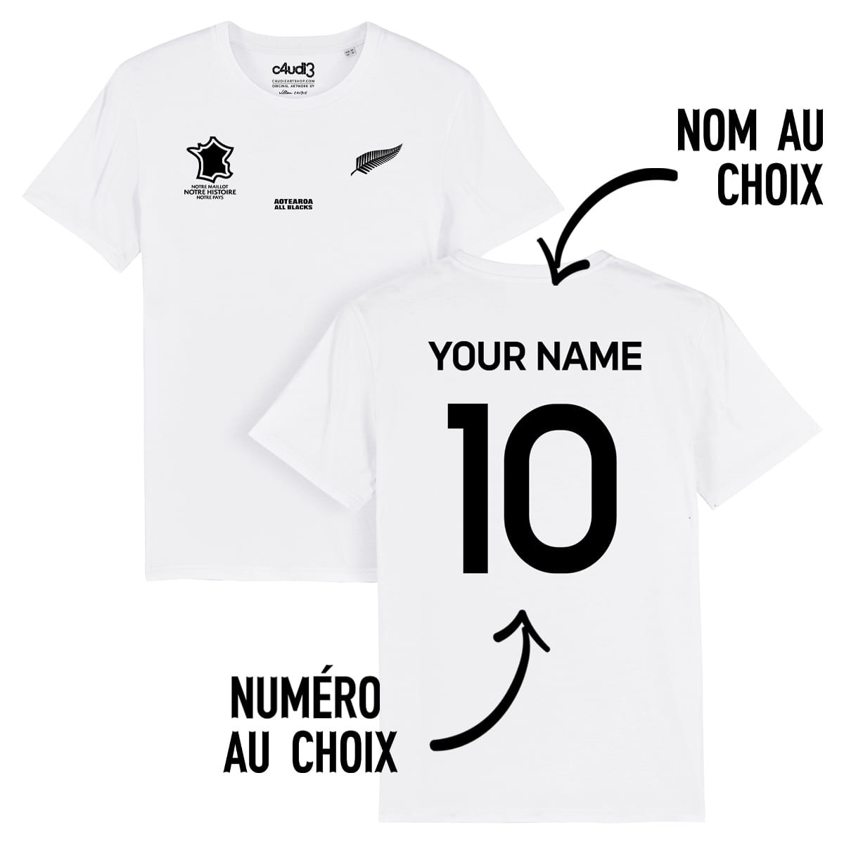Équipe de Nouvelle-Zélande rugby 2025 personnalisable - T-shirt femme - Blanc - Caudie