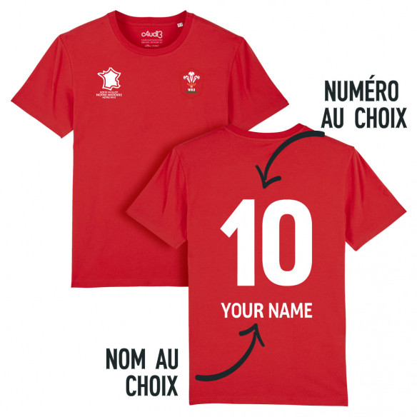 Équipe du Pays de Galles rugby 2025 personnalisable - T-shirt - Rouge - Caudie