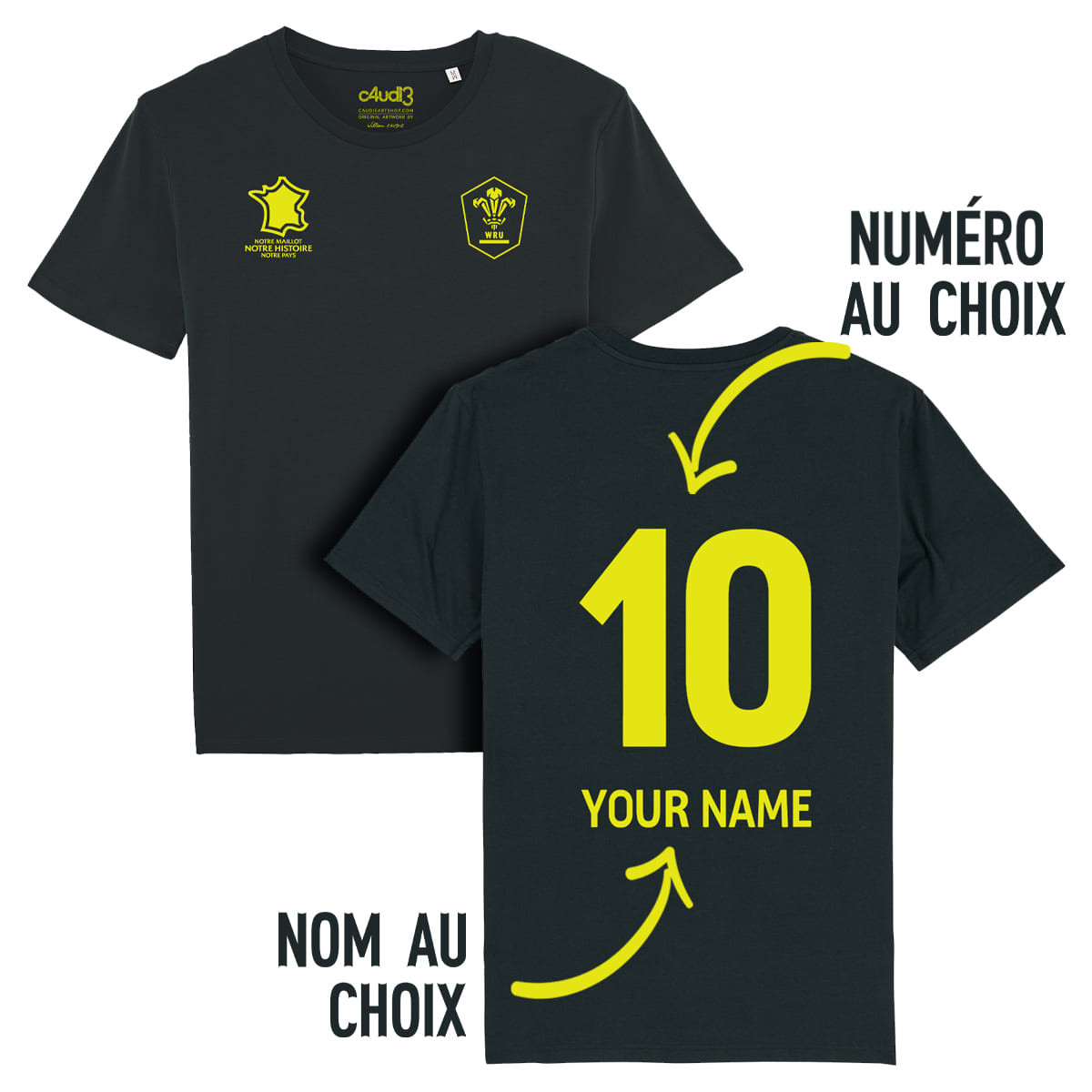 Équipe du Pays de Galles rugby 2025 personnalisable - T-shirt enfant - Noir - Caudie