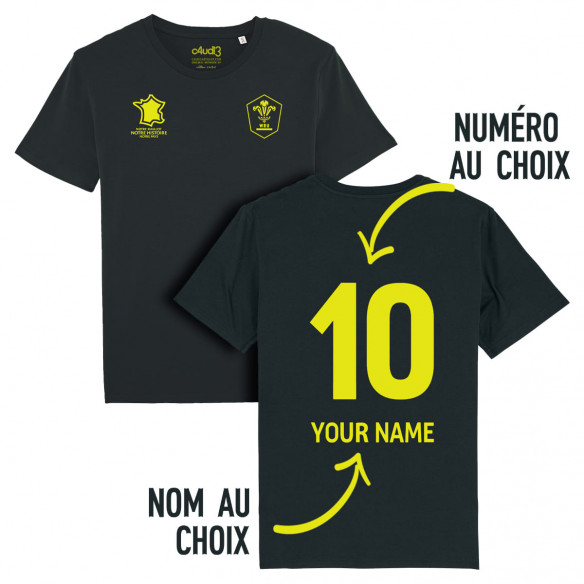Équipe du Pays de Galles rugby 2025 personnalisable - Tee-shirt enfant - Noir - Caudie
