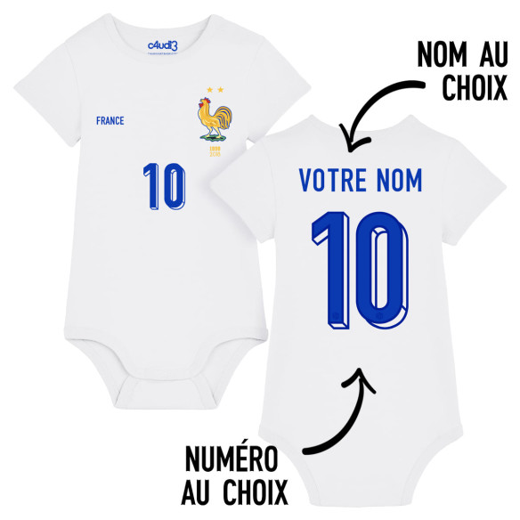 Équipe de France foot 2025 personnalisable - Body bébé - Blanc -