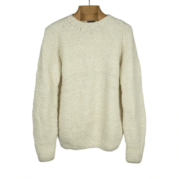 Chamula handknit \\"double rice grain\\" pullover in merino wool - Ivory  - Caudie