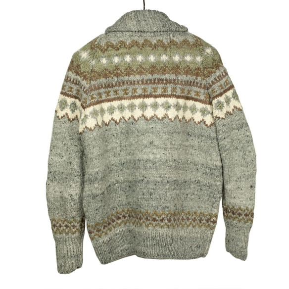 Cardigan zippé style cowichan en laine mérinos tricoté à la main - Gris perle - Caudie
