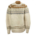 Chamula - Handknit Fair Isle crewneck sweater in merino wool - Ivory - Caudie