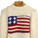 Handknit American flag crewneck sweater in merino wool - Ivory - Caudie