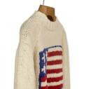 Handknit American flag crewneck sweater in merino wool - Ivory - Caudie