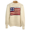 Handknit American flag crewneck sweater in merino wool - Ivory - Caudie