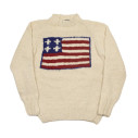 Handknit American flag crewneck sweater in merino wool - Ivory - Caudie