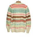 Handknit fair isle sweater in merino wool - Ivory, pink and turquoise - Caudie