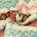 Handknit fair isle sweater in merino wool - Ivory, pink and turquoise - Caudie