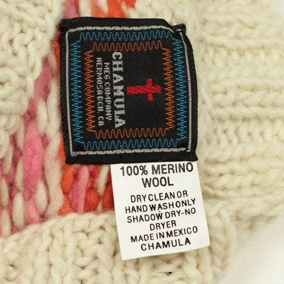 Pull en laine mérinos Fair Isle tricoté à la main - Ivoire, rose et turquoise - Caudie