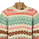 Handknit fair isle sweater in merino wool - Ivory, pink and turquoise - Caudie