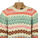 Pull en laine mérinos Fair Isle tricoté à la main - Ivoire, rose et turquoise - Caudie