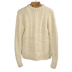 Handknit fisherman pullover in merino wool - Ivory - Caudie