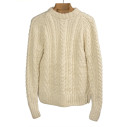 Handknit fisherman pullover in merino wool - Ivory - Caudie