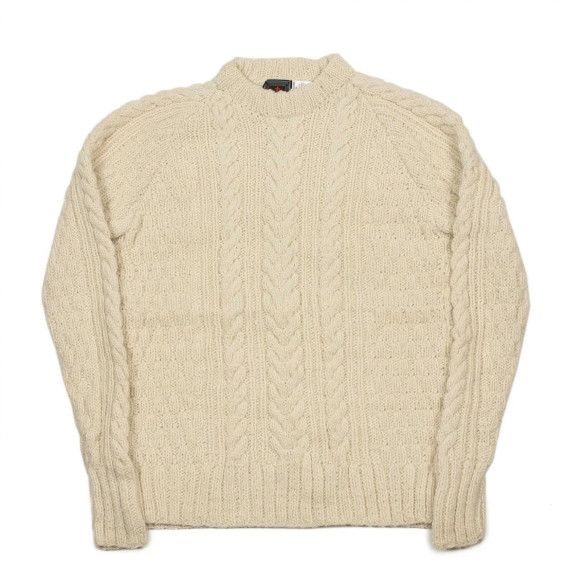 Handknit fisherman pullover in merino wool - Ivory - Caudie