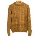 Pull pêcheur en laine mérinos tricoté main - Camel  - Caudie