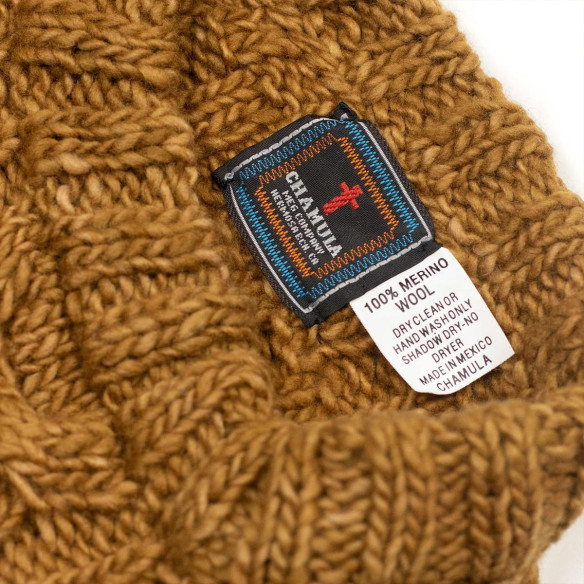 Handknit fisherman pullover in merino wool - Camel  - Caudie