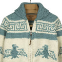 Eagle hand-knit Cowichan cardigan 6-ply wool - country blue and white - Caudie