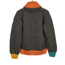 Eagle hand-knit Cowichan cardigan 6-ply wool - charcoal, orange, yellow and teal - Caudie