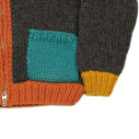 Cardigan Eagle Cowichan en laine vierge 6 fils tricoté à la main - anthracite, orange, jaune et bleu - Caudie