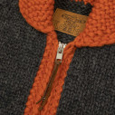 Cardigan Eagle Cowichan en laine vierge 6 fils tricoté à la main - anthracite, orange, jaune et bleu - Caudie