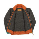 Cardigan Eagle Cowichan en laine vierge 6 fils tricoté à la main - anthracite, orange, jaune et bleu - Caudie