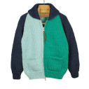 Eagle hand-knit Cowichan cardigan 6-ply wool - shades of green and blue - Caudie