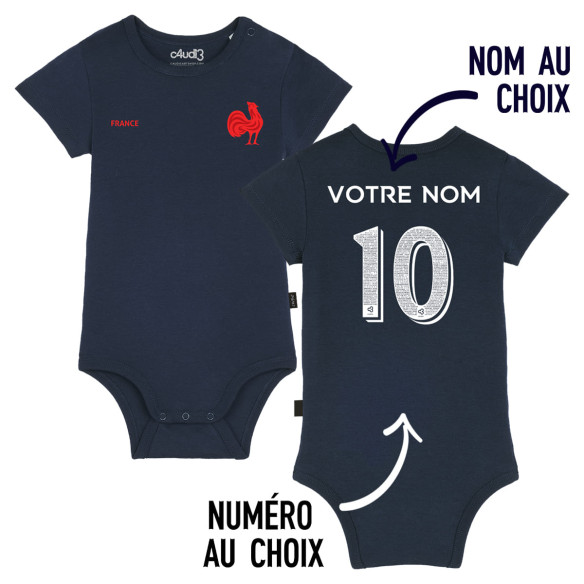 Équipe de France rugby 2025 personnalisable - Body bébé - Navy - Caudie Équipe de France rugby 2025 personnalisable - Body bébé - Navy - Caudie