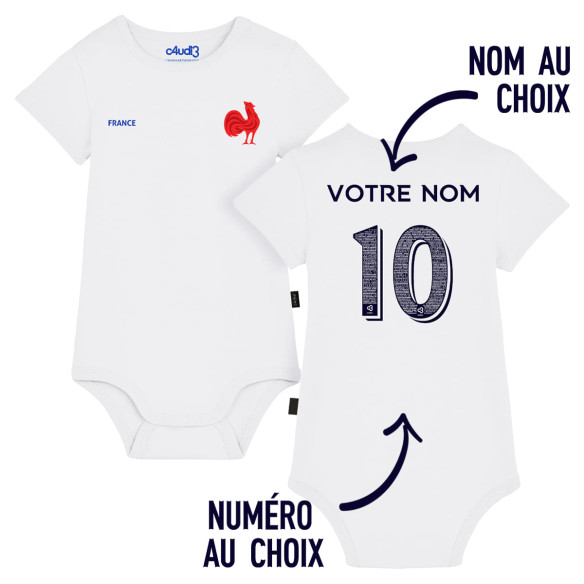 Équipe de France rugby 2025 personnalisable - Body bébé - Blanc - Caudie