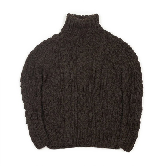 Pull à col roulé pêcheur en laine mérinos tricoté main - Chocolat - Caudie