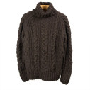 Handknit fisherman turtleneck sweater in merino wool - Chocolate - Caudie