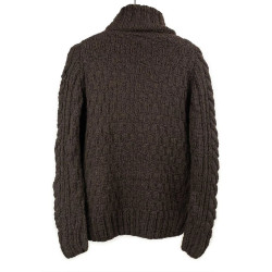 Handknit fisherman turtleneck sweater in merino wool - Chocolate - Caudie 2