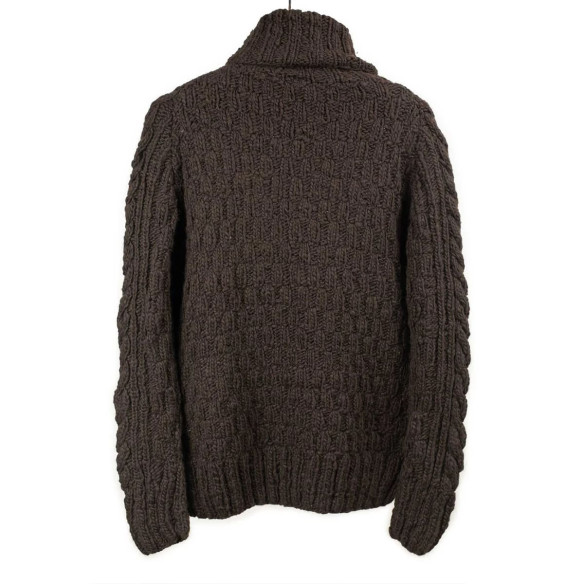 Pull à col roulé pêcheur en laine mérinos tricoté main - Chocolat - Caudie