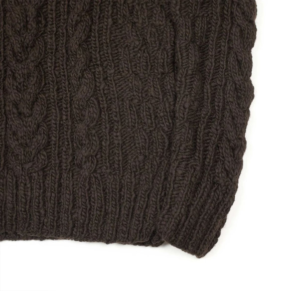 Pull à col roulé pêcheur en laine mérinos tricoté main - Chocolat - Caudie