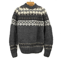 Handknit Fair Isle crewneck sweater in merino wool - Grey - Caudie