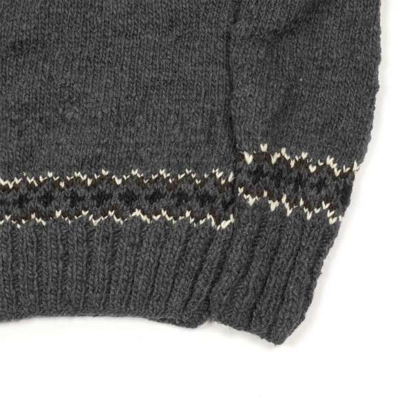 Handknit Fair Isle crewneck sweater in merino wool - Grey - Caudie