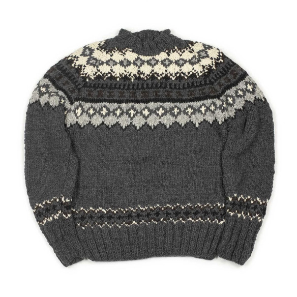 Handknit Fair Isle crewneck sweater in merino wool - Grey - Caudie