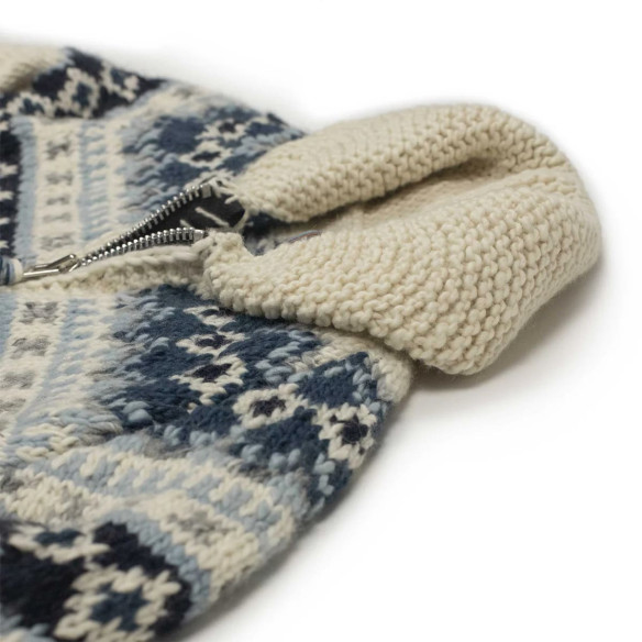 Cardigan zippé style cowichan en laine mérinos tricoté à la main - Ivoire - Caudie