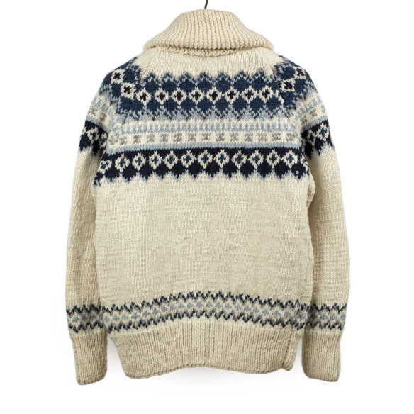 Cardigan zippé style cowichan en laine mérinos tricoté à la main - Ivoire - Caudie