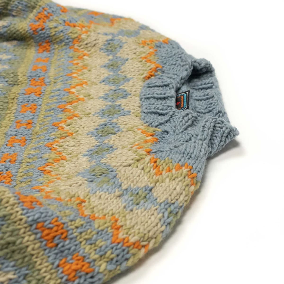 Pull en laine mérinos tricoté à la main - Indigo clair - Caudie