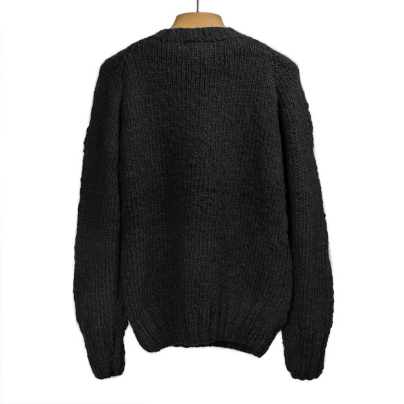 Handknit American flag crewneck sweater in merino wool - Black - Caudie
