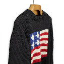 Handknit American flag crewneck sweater in merino wool - Black - Caudie