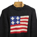 Handknit American flag crewneck sweater in merino wool - Black - Caudie