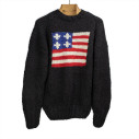 Handknit American flag crewneck sweater in merino wool - Black - Caudie