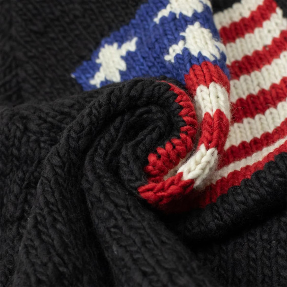 Pull en laine mérinos tricoté à la main drapeau Américain - Noir - Caudie