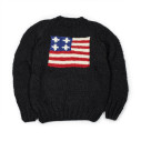 Handknit American flag crewneck sweater in merino wool - Black - Caudie