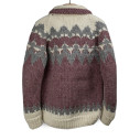 Cardigan Cowichan en laine vierge 6 fils tricoté à la main - mauve, gris et écru - Caudie