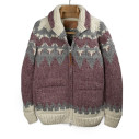 Cowichan cardigan hand-knit 6-ply wool - mauve, grey, and ecru - Caudie